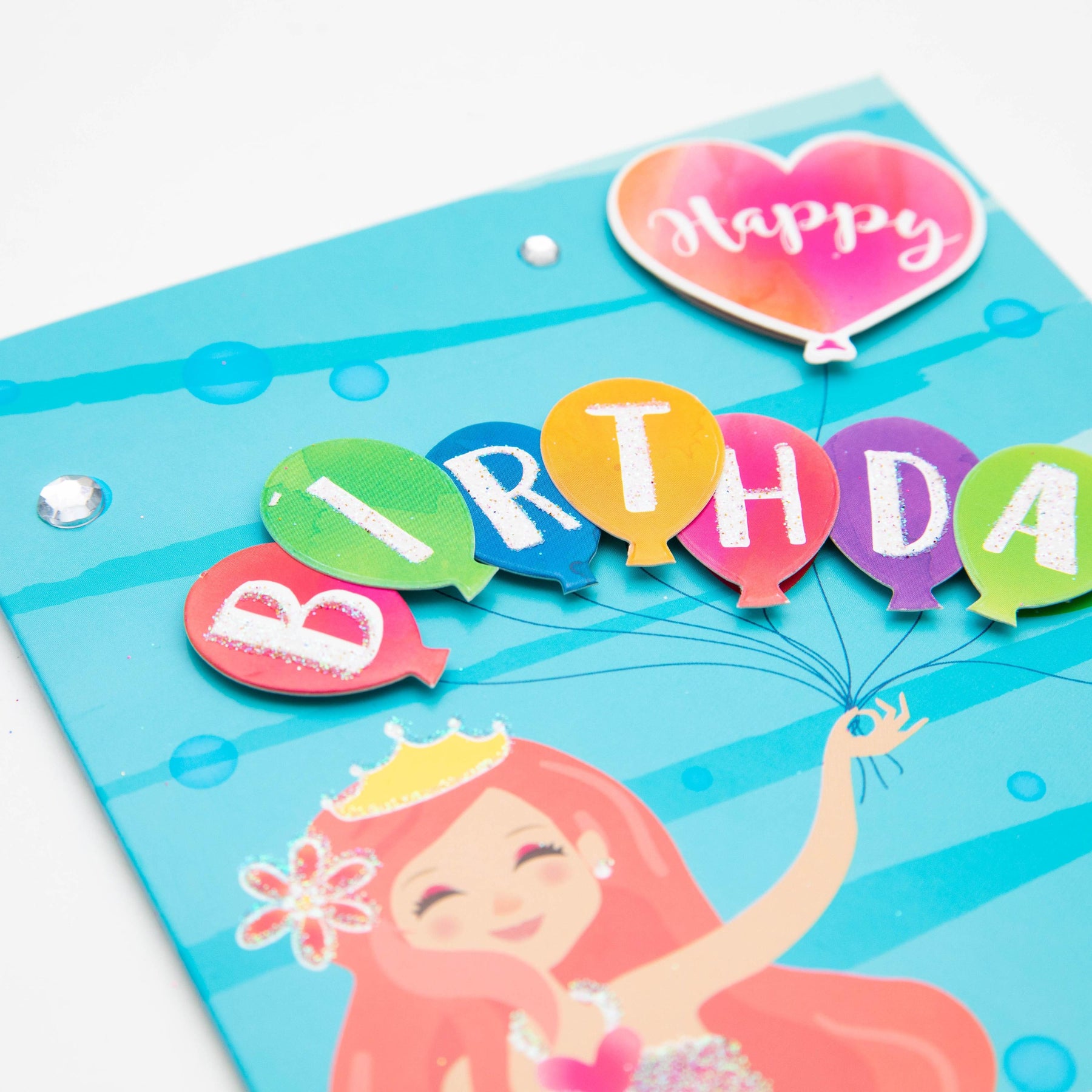 PaperCraft Handmade Kids Birthday Card – Mermaid With Balloons