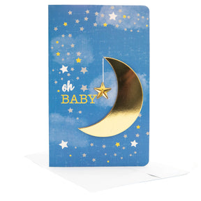 PaperCraft Handmade Baby Birthday Card – Moon & Gemstone Star