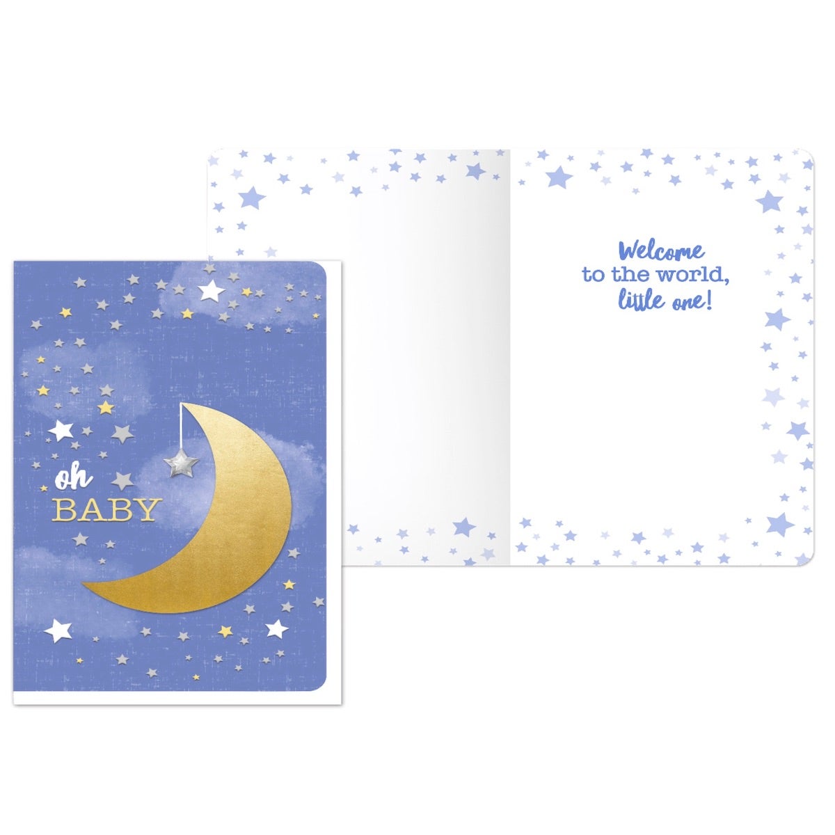 PaperCraft Handmade Baby Birthday Card – Moon & Gemstone Star