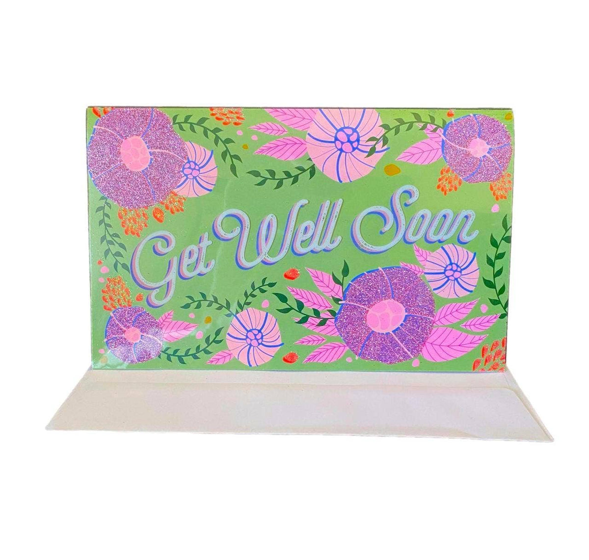 PaperCraft Handmade Get Well Soon Card – Glittery Flowers