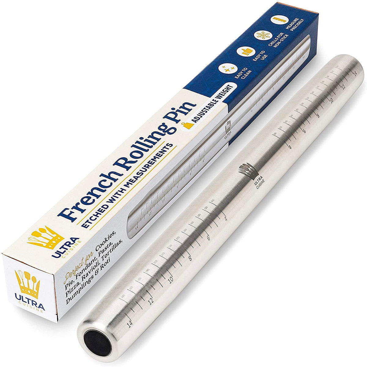 Ultra Cuisine French Rolling Pin – Stainless Steel Adjustable Weight
